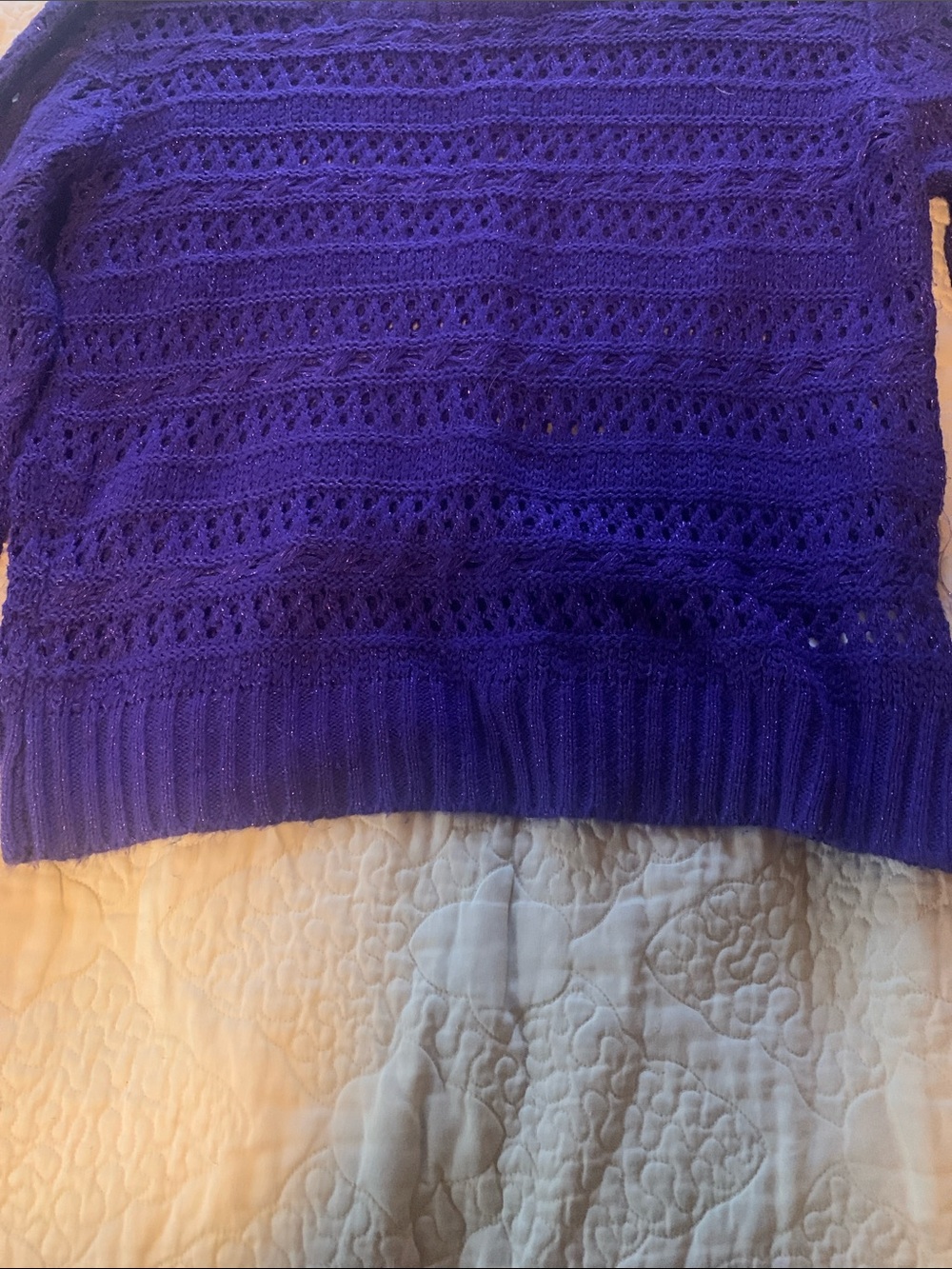 BONGO Purple Open-Knit sparkle Crewneck Sweater - Picture 4 of 4